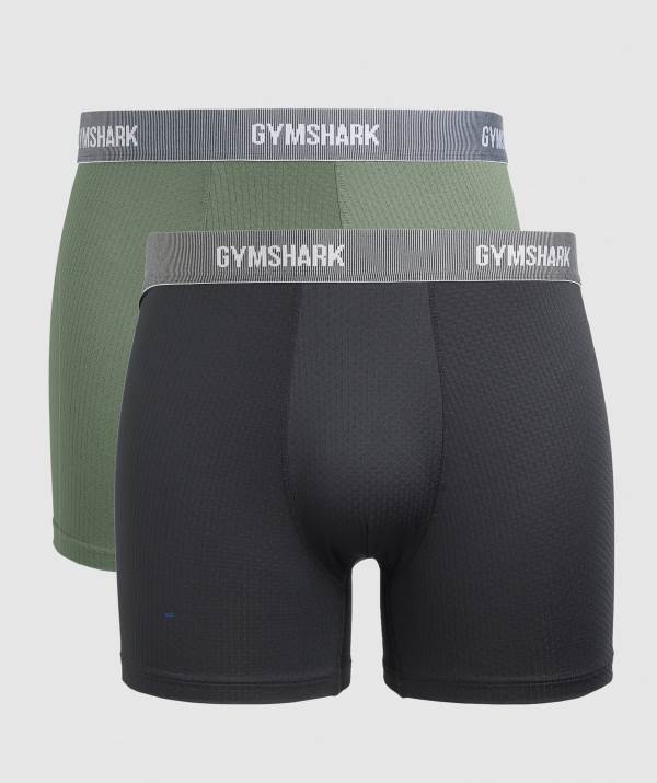 Panske Spodne Pradlo Gymshark Sports Tech Boxers 2pk Čierne / Olivovo Zelená | TB1205736